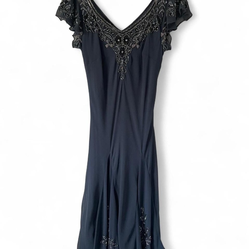 VTG 90s Y2K Gray Beaded Fairy Grunge Whimsigoth Handkerchief Hem Formal Dress 10 - Picture 7 of 7